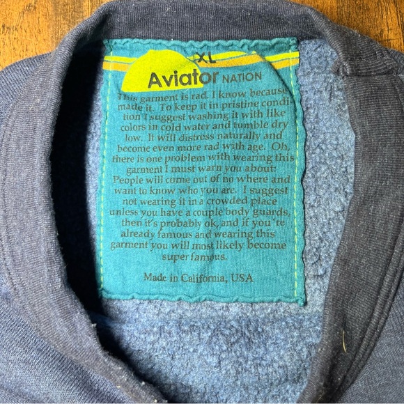 Aviator Nation Crewneck, Blue, Stripped Arm, Made in California USA, XL - Picture 6 of 9